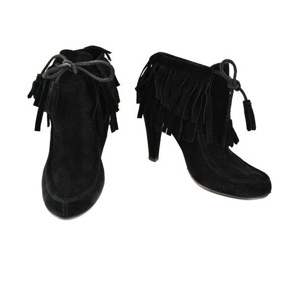 GUCCI: Black, Suede Leather Fringe Ankle Boots - Picture 1 of 8
